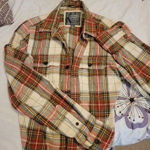 A&F Abercrombie Muscle Mens Denim Plaid Cotton Long Sleeve Button Down Shirt L